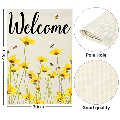 Spring Garden Flags, Welcome Floral Garden Flag, Easter Garden Flag, Seasonal Yard Flags House Flags, Flower Yard Flag, Garden Flags for Outside Front Door, Poolside, Lakeside (Small Yellow Flower)