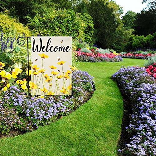 Spring Garden Flags, Welcome Floral Garden Flag, Easter Garden Flag, Seasonal Yard Flags House Flags, Flower Yard Flag, Garden Flags for Outside Front Door, Poolside, Lakeside (Small Yellow Flower)