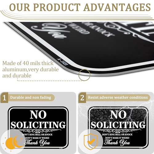 Large No Soliciting Sign With Stake, 14x10 Inch/37 Inch Long Adjustable Height,Metal Aluminum Signs Outdoor No Soliciting Yard Signs for House/Front Door and Business