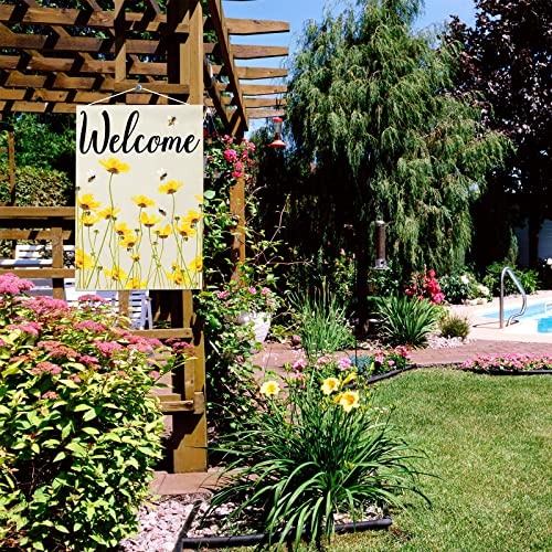 Spring Garden Flags, Welcome Floral Garden Flag, Easter Garden Flag, Seasonal Yard Flags House Flags, Flower Yard Flag, Garden Flags for Outside Front Door, Poolside, Lakeside (Small Yellow Flower)