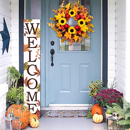 Fall Wooden Porch Sign Front for Door Decoration Decorations Welcome Fall Autumn- Standing Hanging Home Front Door Wall Yard sign PartyIndoor Outdoor Decoration,47.2"H