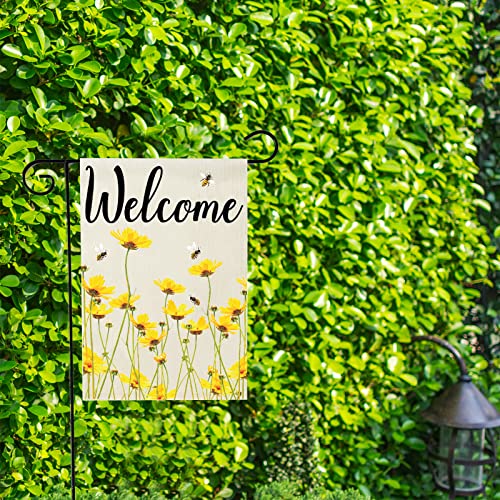 Spring Garden Flags, Welcome Floral Garden Flag, Easter Garden Flag, Seasonal Yard Flags House Flags, Flower Yard Flag, Garden Flags for Outside Front Door, Poolside, Lakeside (Small Yellow Flower)