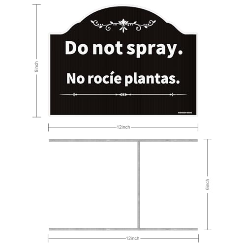 Do Not Spray Sign, Outdoor No Spray Pesticide Sign,Bilingual Plant Sign in English and Spanish, 2Pack-12"x9"Double Sided with Metal Stake, UV Protected, Non-Fading, Easy to Mount (Black)
