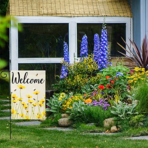 Spring Garden Flags, Welcome Floral Garden Flag, Easter Garden Flag, Seasonal Yard Flags House Flags, Flower Yard Flag, Garden Flags for Outside Front Door, Poolside, Lakeside (Small Yellow Flower)