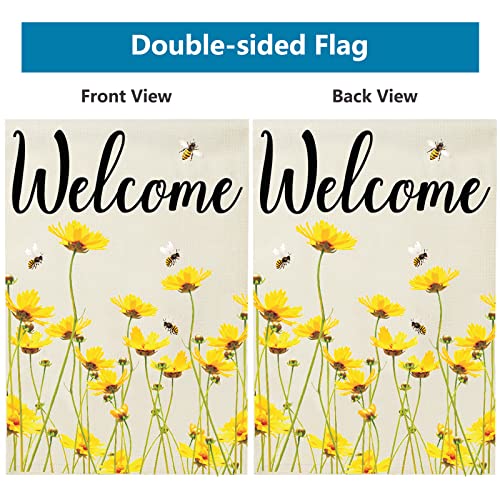 Spring Garden Flags, Welcome Floral Garden Flag, Easter Garden Flag, Seasonal Yard Flags House Flags, Flower Yard Flag, Garden Flags for Outside Front Door, Poolside, Lakeside (Small Yellow Flower)