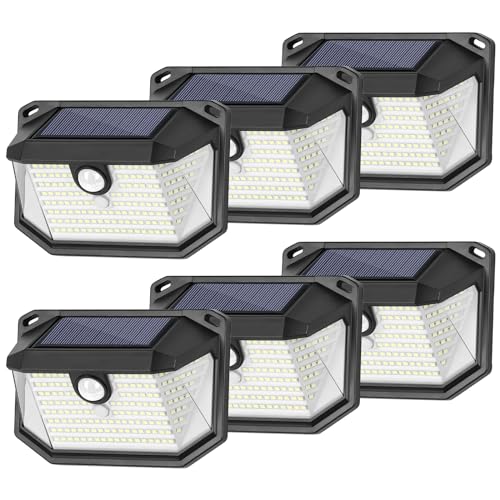 6-Pack Solar Wall Lights Outdoor with 3 Modes & Reflector, Waterproof Bright 178 LEDs Motion Sensor Security Lights, Solar Powered Flood Lights for Patio Garden Yard Porch Garage Front Door