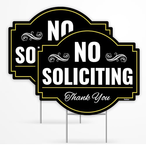 2PC No Soliciting Sign with Stake, 12 Inches by 10 Inches - Corrugated Plastic - No Soliciting Solicitors Silication Yard Sign for House Home Front Yard