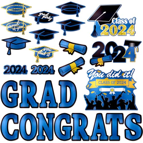 Graduation Yard Sign 2024 (27 Piece Set, Royal Blue) Signs for Senior Class Party Decorations, Congrats Graduate by PixiPy