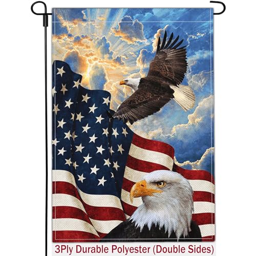 Kmxzint Memorial Day Patriotic Garden Flag 4th of July Garden Flag Independence Day American Eagle Garden Flags for Outside 12x18 Double Sided House Yard Holiday Outdoor Decorations Garden Flag