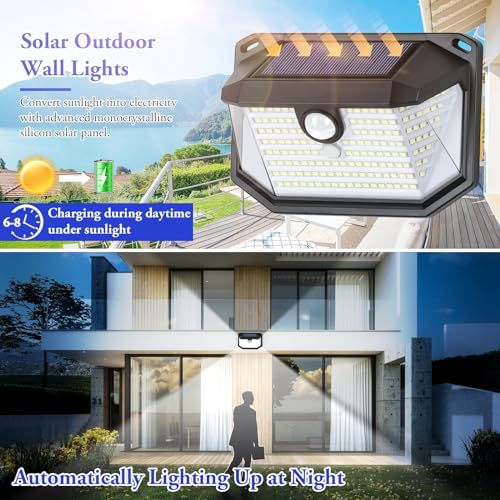 6-Pack Solar Wall Lights Outdoor with 3 Modes & Reflector, Waterproof Bright 178 LEDs Motion Sensor Security Lights, Solar Powered Flood Lights for Patio Garden Yard Porch Garage Front Door