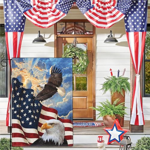 Kmxzint Memorial Day Patriotic Garden Flag 4th of July Garden Flag Independence Day American Eagle Garden Flags for Outside 12x18 Double Sided House Yard Holiday Outdoor Decorations Garden Flag