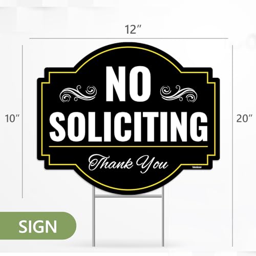 2PC No Soliciting Sign with Stake, 12 Inches by 10 Inches - Corrugated Plastic - No Soliciting Solicitors Silication Yard Sign for House Home Front Yard