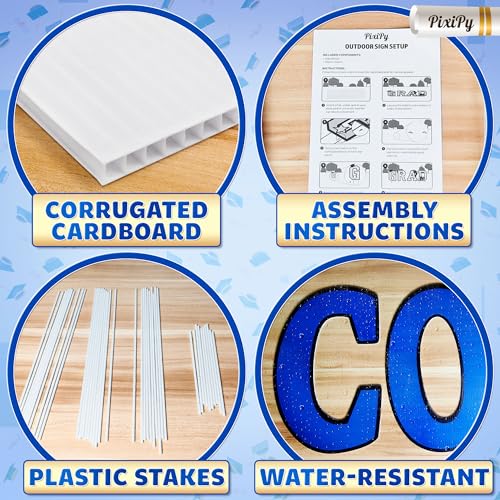 Graduation Yard Sign 2024 (27 Piece Set, Royal Blue) Signs for Senior Class Party Decorations, Congrats Graduate by PixiPy