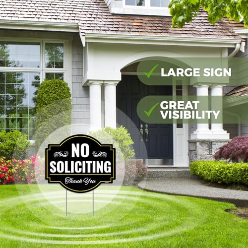 2PC No Soliciting Sign with Stake, 12 Inches by 10 Inches - Corrugated Plastic - No Soliciting Solicitors Silication Yard Sign for House Home Front Yard