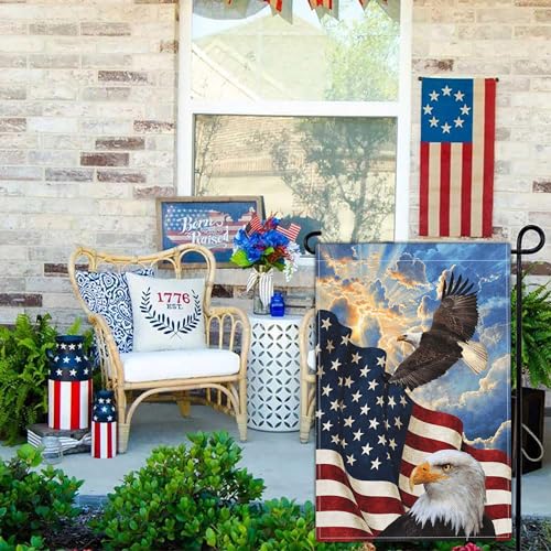 Kmxzint Memorial Day Patriotic Garden Flag 4th of July Garden Flag Independence Day American Eagle Garden Flags for Outside 12x18 Double Sided House Yard Holiday Outdoor Decorations Garden Flag
