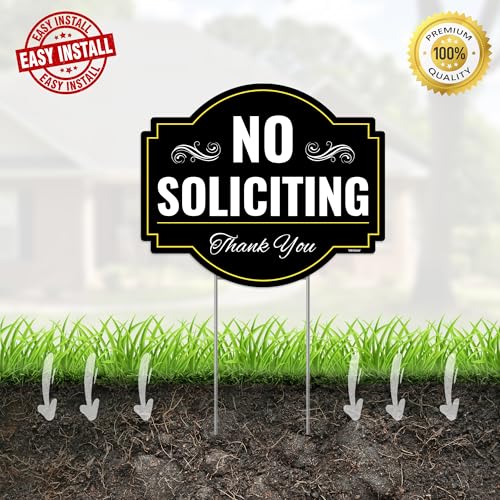 2PC No Soliciting Sign with Stake, 12 Inches by 10 Inches - Corrugated Plastic - No Soliciting Solicitors Silication Yard Sign for House Home Front Yard