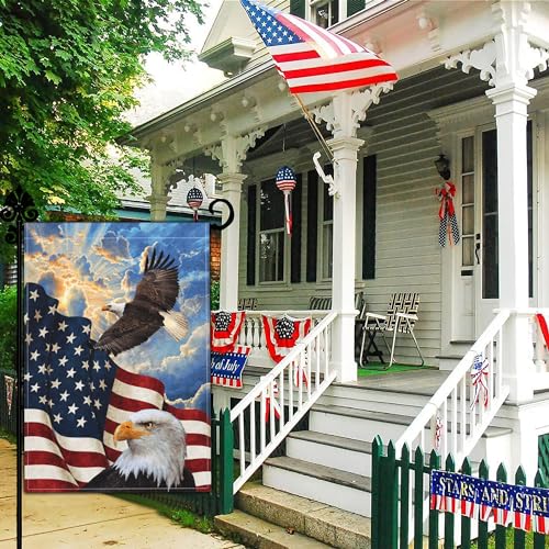 Kmxzint Memorial Day Patriotic Garden Flag 4th of July Garden Flag Independence Day American Eagle Garden Flags for Outside 12x18 Double Sided House Yard Holiday Outdoor Decorations Garden Flag