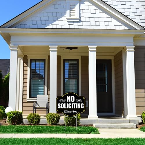 2PC No Soliciting Sign with Stake, 12 Inches by 10 Inches - Corrugated Plastic - No Soliciting Solicitors Silication Yard Sign for House Home Front Yard