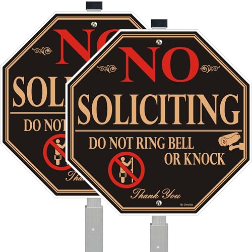 2 Pack No Soliciting Yard Sign for House with 28" Aluminum Alloy Stake -10" x 10" - "Do Not Ring Bell or Knock" Warning Metal Sign for Home Front Door, UV Protected Rust & Fade Resistant