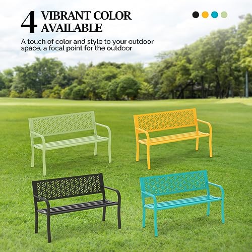 VINGLI 50" Outdoor Bench Metal with Floral Back, Garden Bench Front Porch Bench for Yard Patio Entryway Park Outside, 800lb Capacity - Black