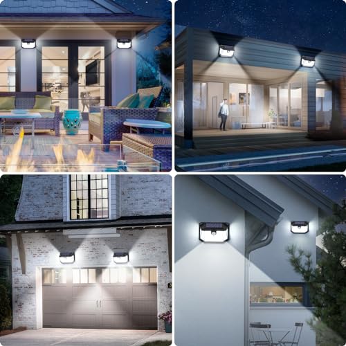 6-Pack Solar Wall Lights Outdoor with 3 Modes & Reflector, Waterproof Bright 178 LEDs Motion Sensor Security Lights, Solar Powered Flood Lights for Patio Garden Yard Porch Garage Front Door