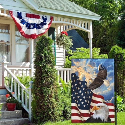 Kmxzint Memorial Day Patriotic Garden Flag 4th of July Garden Flag Independence Day American Eagle Garden Flags for Outside 12x18 Double Sided House Yard Holiday Outdoor Decorations Garden Flag