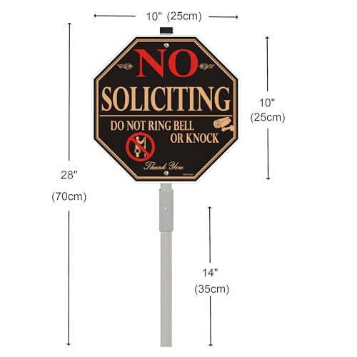 2 Pack No Soliciting Yard Sign for House with 28" Aluminum Alloy Stake -10" x 10" - "Do Not Ring Bell or Knock" Warning Metal Sign for Home Front Door, UV Protected Rust & Fade Resistant