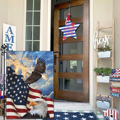 Kmxzint Memorial Day Patriotic Garden Flag 4th of July Garden Flag Independence Day American Eagle Garden Flags for Outside 12x18 Double Sided House Yard Holiday Outdoor Decorations Garden Flag