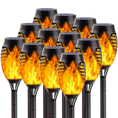 12 Pack Solar Lights Outdoor, Solar Torch Lights with Flickering Flame for Garden Decor, Waterproof Solar Powered Outdoor Lights Solar Flame Torches for Pathway Patio Yard Porch Outside Decor