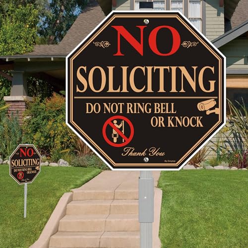 2 Pack No Soliciting Yard Sign for House with 28" Aluminum Alloy Stake -10" x 10" - "Do Not Ring Bell or Knock" Warning Metal Sign for Home Front Door, UV Protected Rust & Fade Resistant