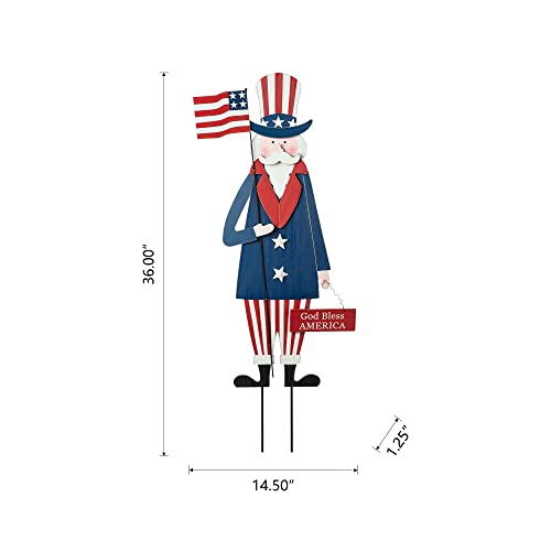 glitzhome 36" H Wooden Uncle Sam Patriotic Garden Yard Stake, 4th of July Wall Decor/Porch Decor for Home Yard Front Door National Day Decoration