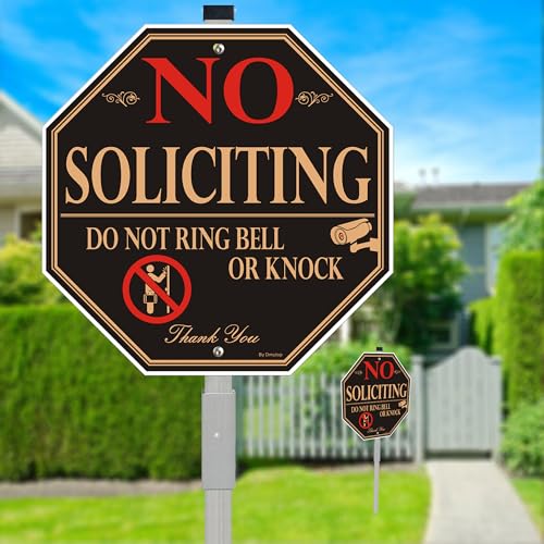 2 Pack No Soliciting Yard Sign for House with 28" Aluminum Alloy Stake -10" x 10" - "Do Not Ring Bell or Knock" Warning Metal Sign for Home Front Door, UV Protected Rust & Fade Resistant