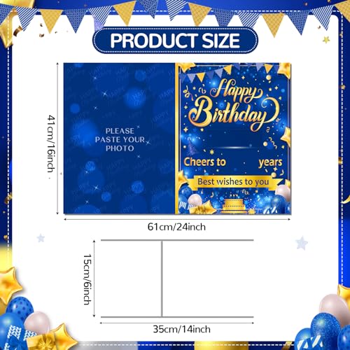 Blue Personalized Birthday Yard Sign with Stake Blue Gold Happy Birthday Custom Age Photo Name Lawn Sign for Men Outdoor Best Wishes to You Porch Sign Supplies for Garden Anniversary Decoration