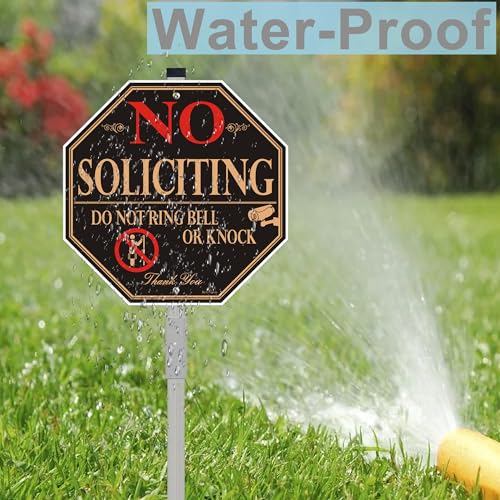 2 Pack No Soliciting Yard Sign for House with 28" Aluminum Alloy Stake -10" x 10" - "Do Not Ring Bell or Knock" Warning Metal Sign for Home Front Door, UV Protected Rust & Fade Resistant