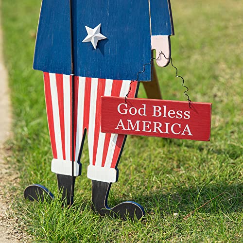 glitzhome 36" H Wooden Uncle Sam Patriotic Garden Yard Stake, 4th of July Wall Decor/Porch Decor for Home Yard Front Door National Day Decoration