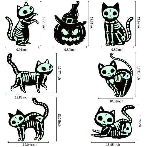 7Pcs Fluorescence Halloween Decorations Outdoor Yard Signs Tombstones,Glow in the Dark Skeleton Black Cat Pumpkin Silhouette Lawn Signs with Stakes for Garden Front Yard Decorations Outside