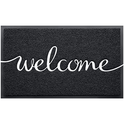 CozyBounty Black Door Mat Welcome Mats Outdoor Indoor Non-Slip Doormat for Entryway Low-Profile Floor Mat for Yard, Garage, High Traffic Areas (36"x24", Black)
