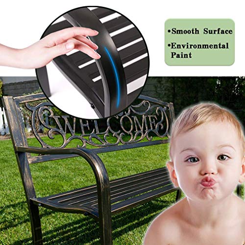 FDW 50" Patio Garden Bench Park Yard Outdoor Furniture Steel Frame Porch Chair