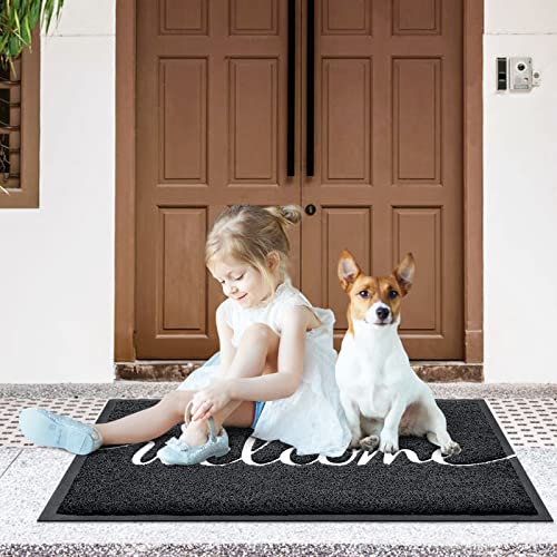CozyBounty Black Door Mat Welcome Mats Outdoor Indoor Non-Slip Doormat for Entryway Low-Profile Floor Mat for Yard, Garage, High Traffic Areas (36"x24", Black)