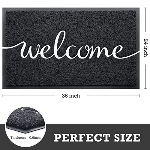 CozyBounty Black Door Mat Welcome Mats Outdoor Indoor Non-Slip Doormat for Entryway Low-Profile Floor Mat for Yard, Garage, High Traffic Areas (36"x24", Black)