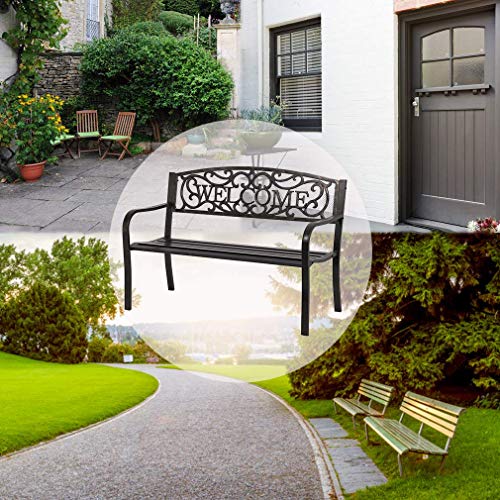 FDW 50" Patio Garden Bench Park Yard Outdoor Furniture Steel Frame Porch Chair