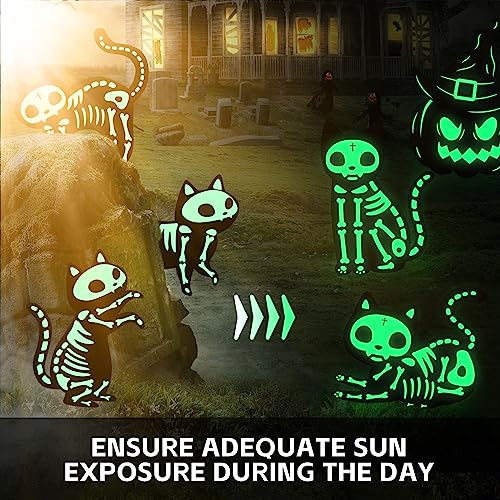 7Pcs Fluorescence Halloween Decorations Outdoor Yard Signs Tombstones,Glow in the Dark Skeleton Black Cat Pumpkin Silhouette Lawn Signs with Stakes for Garden Front Yard Decorations Outside