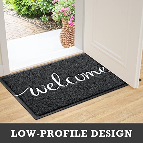 CozyBounty Black Door Mat Welcome Mats Outdoor Indoor Non-Slip Doormat for Entryway Low-Profile Floor Mat for Yard, Garage, High Traffic Areas (36"x24", Black)