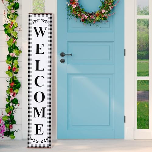 47.2 x 7.8 Inches Welcome Sign for Front Door Welcome Sign for Front Porch Standing Farmhouse Porch Signs Outdoor Tall Welcome to Our Home Sign Decorations Outdoor Welcome Signs for Porch(Novel Welcome)