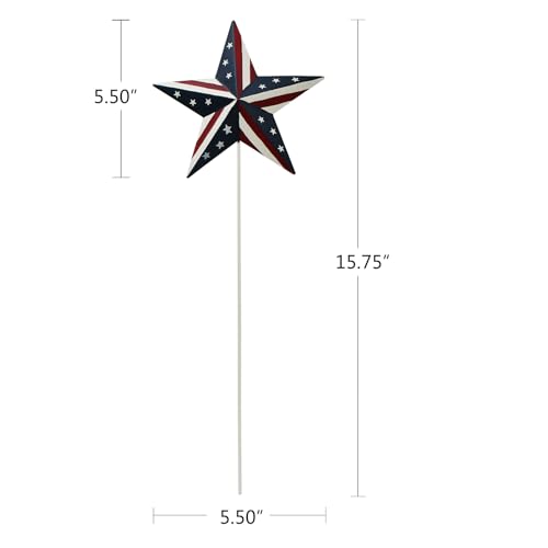 K KILIPES 15.75" H Metal Star Barn Patriotic Garden Stakes, 4pcs Rustic US Flag Star Metal Plant Stick Yard Art Ornament for Memorial Day 4th of July Independence Day Patio Lawn Outdoor Decoration