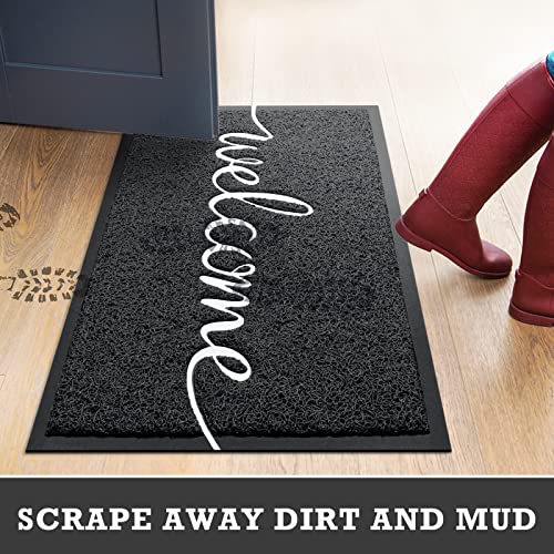 CozyBounty Black Door Mat Welcome Mats Outdoor Indoor Non-Slip Doormat for Entryway Low-Profile Floor Mat for Yard, Garage, High Traffic Areas (36"x24", Black)