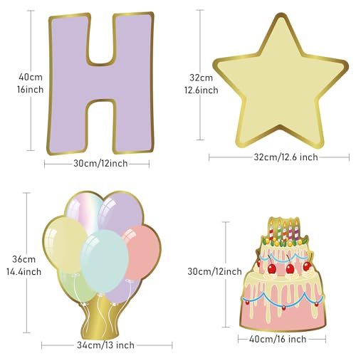 Jetec 18 Pieces Happy Birthday Yard Signs with Stakes, 16 Inches Birthday Outdoor Lawn Signs, Birthday Cake Balloon Patio Decorations, Garden Lawn Decorations for Birthday Party
