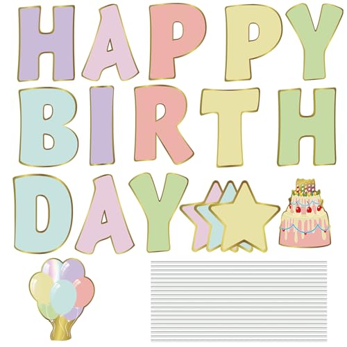 Jetec 18 Pieces Happy Birthday Yard Signs with Stakes, 16 Inches Birthday Outdoor Lawn Signs, Birthday Cake Balloon Patio Decorations, Garden Lawn Decorations for Birthday Party