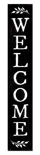 My Word! Welcome - Black Welcome Sign and porch leaner for Front Door, Porch, Yard, Deck, Patio, or Wall - Indoor Outdoor Decorative Farmhouse Rustic Vertical Home Decor – 8”x46.5”