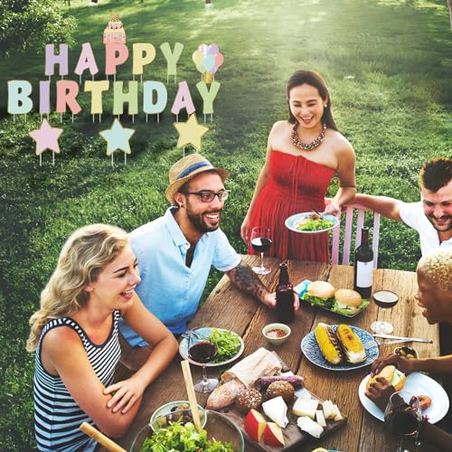 Jetec 18 Pieces Happy Birthday Yard Signs with Stakes, 16 Inches Birthday Outdoor Lawn Signs, Birthday Cake Balloon Patio Decorations, Garden Lawn Decorations for Birthday Party